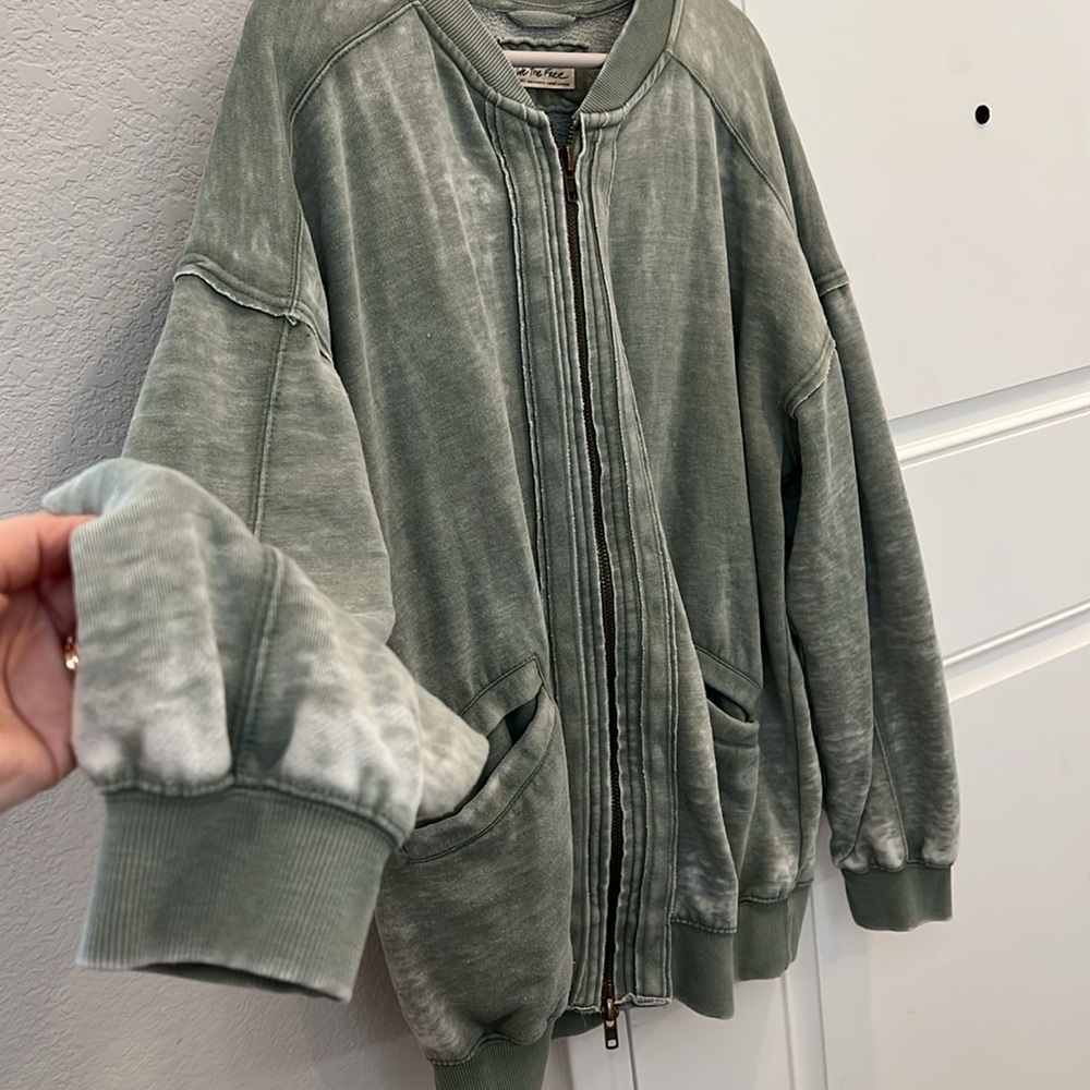 We The Free Sage Green bomber Style Sweatshirt - Picture 3 of 5